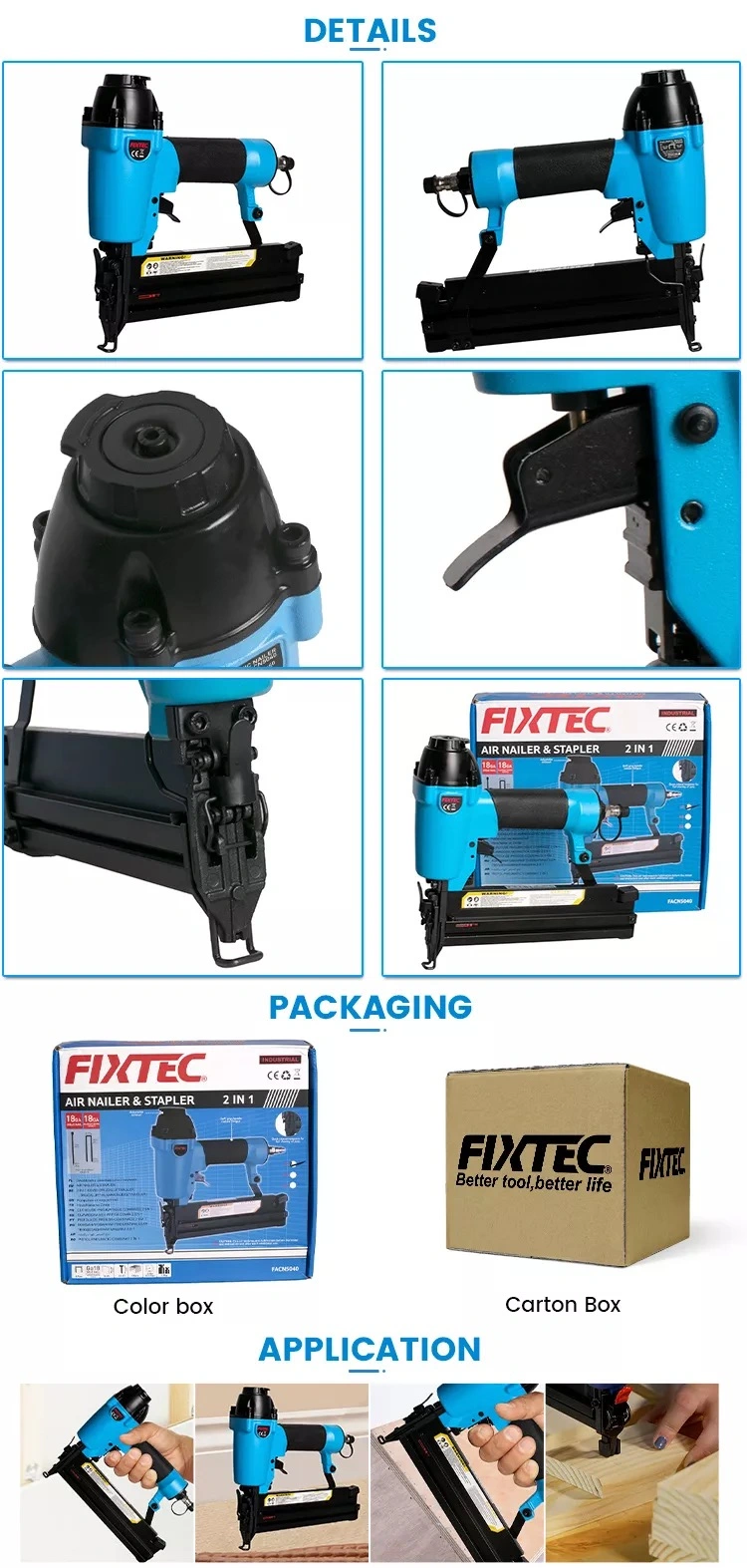 Fixtec Adjustable Pneumatic Combo Brad Nailer Gun 2 in 1 Combo Air Tools Sets Combo Brad Nailer