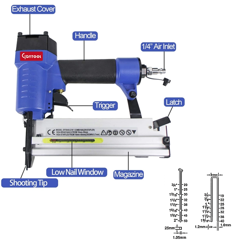 China Factory Directly OEM Brad F50 Brad Nails 9040 Staples 2 in 1 Comb Air Nailer and Stapler Gdy-Sf5040b